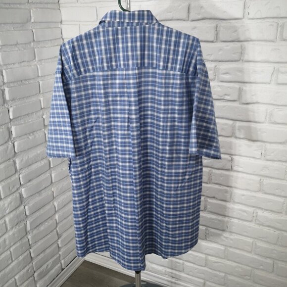 NWT Kirkland Signature Non-Iron Men's Size XXL Blue & White Plaid Stretch Shirt - Picture 2 of 9